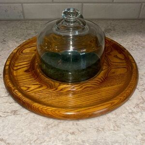 Vintage Cornwall Charcuterie Board Green Marble & Oak Serving Platter dome lid